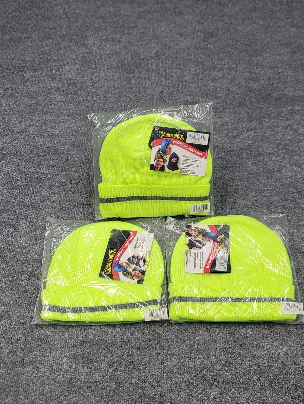 OccuNomix Neon Cold Stress Safety Gear Reflective Beanie NWT Qty 3
